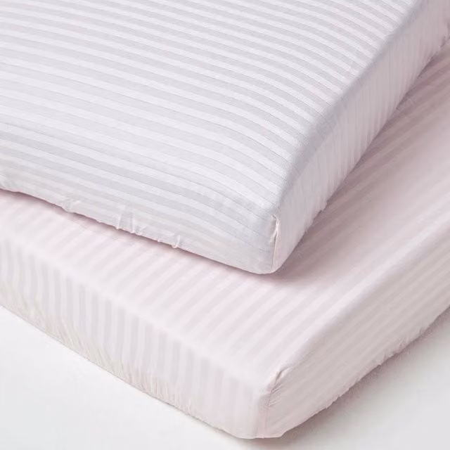 Homescapes 2 Pack Pink Cotton Percale Cot Bed Fitted Sheets, 200 Thread Count, W/D/H: 70 x 140 x 15 cm