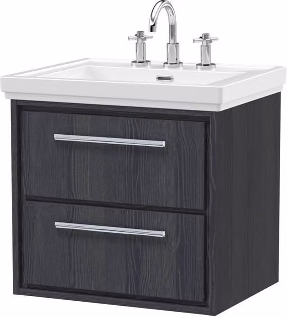 Balterley Longnor 2 Drawer Wall Hung Vanity Basin Unit, Grey, Width: 60 cm