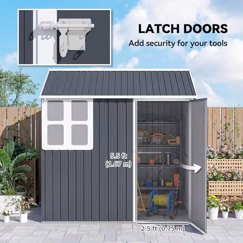 Outsunny Metal Garden Shed with Single Door and Window, Dark Grey – 6