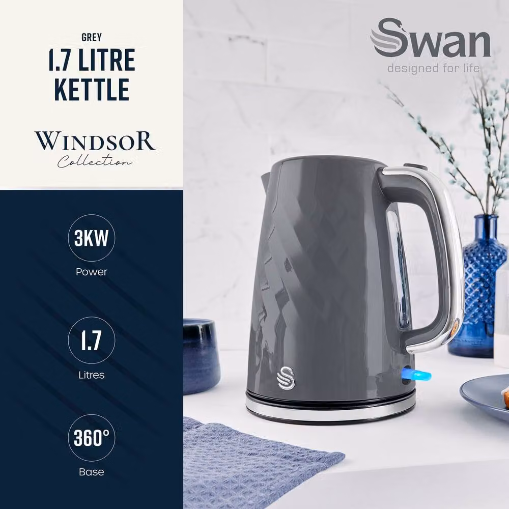 Swan Windsor Rapid Boil Kettle with Removable Limescale Filter, 1.7L, 3KW, Grey – 2