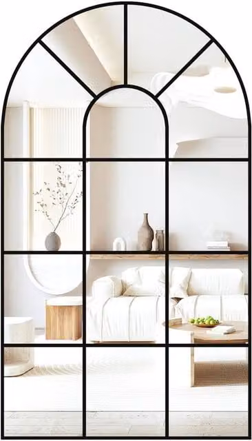 CASSILANDO Arched Window Wall Mirror in Black Metal and Glass, W: 80 cm, H: 50 cm – 1