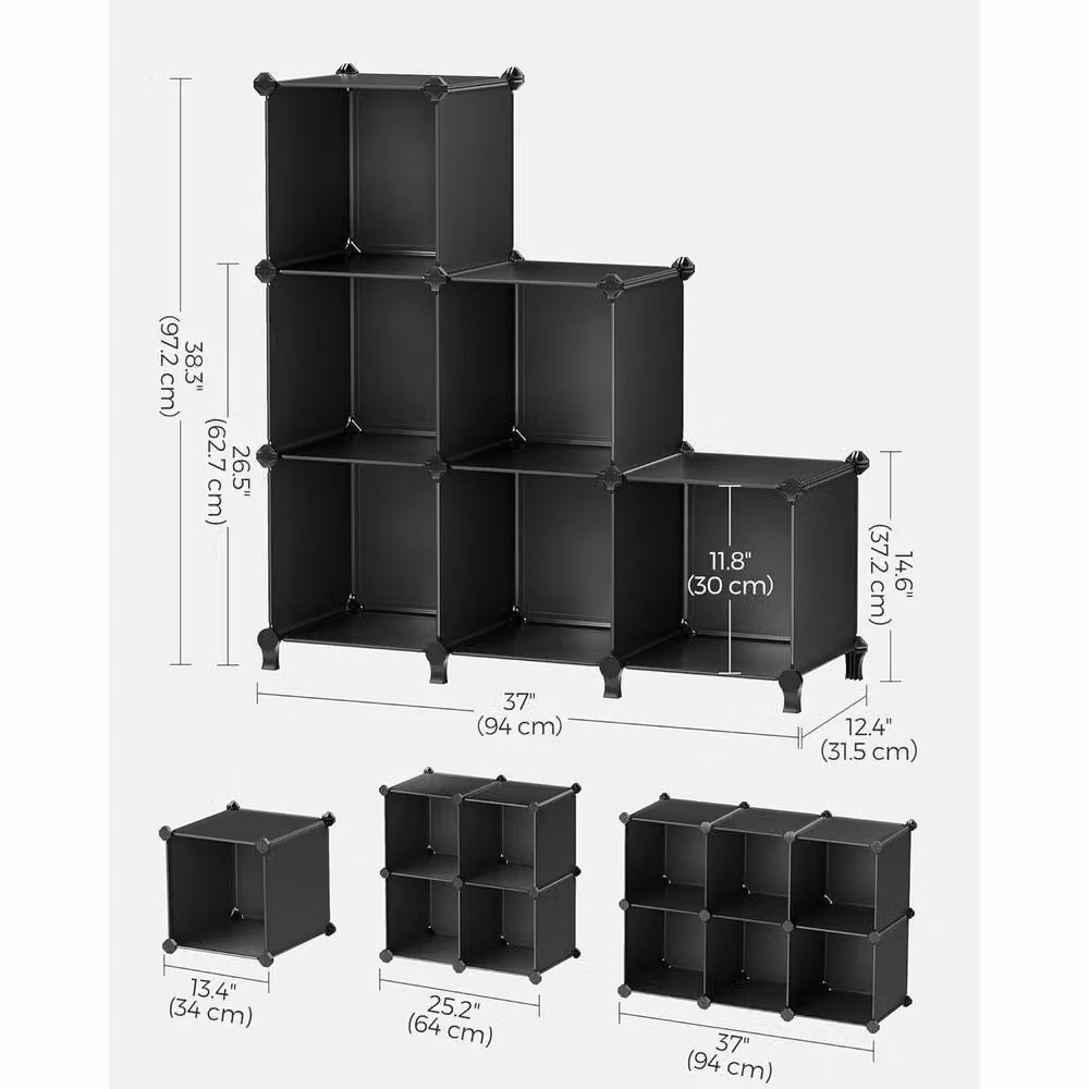 The Bazaarist 6 Cube Black Plastic and Metal Freestanding Shoe Rack Storage Cabinet – 3