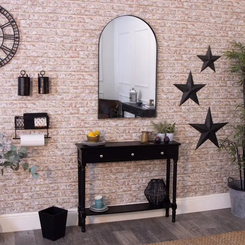 Melody Maison Art Deco Black Metal Wall Mirror, W: 100 cm, H: 60 cm – 2