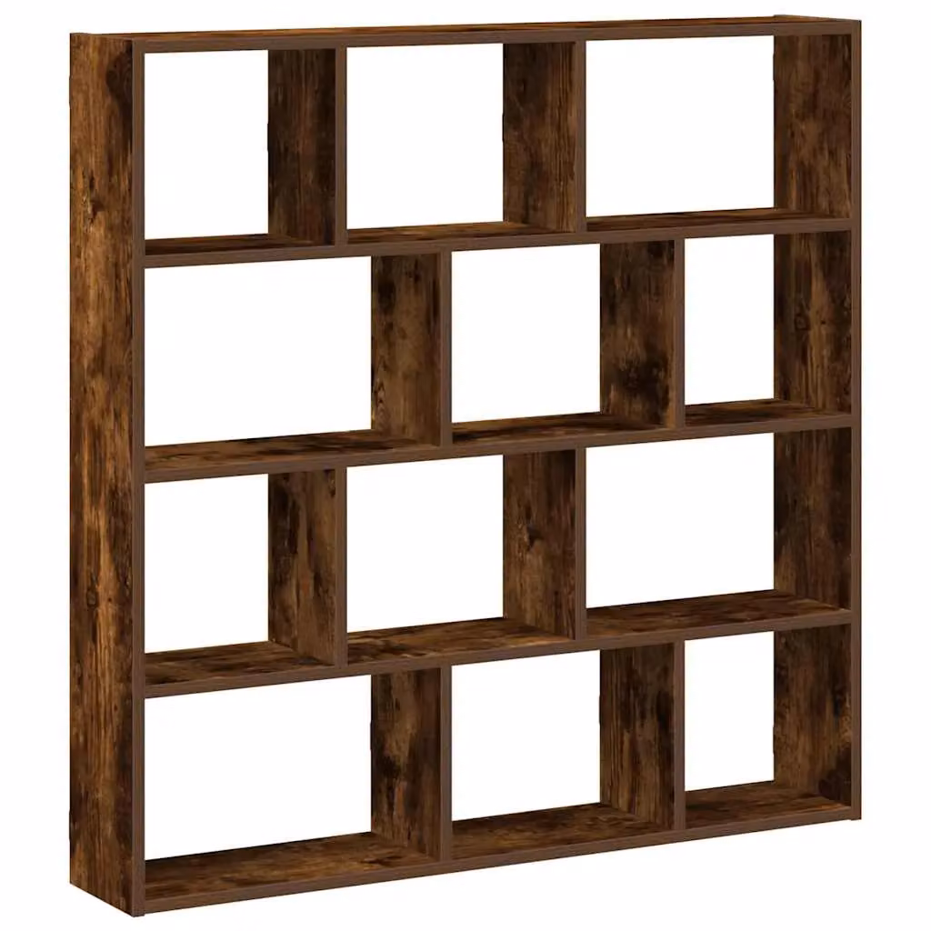 Berkfield Home Wall Mounted 12 Compartment Cube Shelf in Smoked Oak Brown Engineered Wood – 4