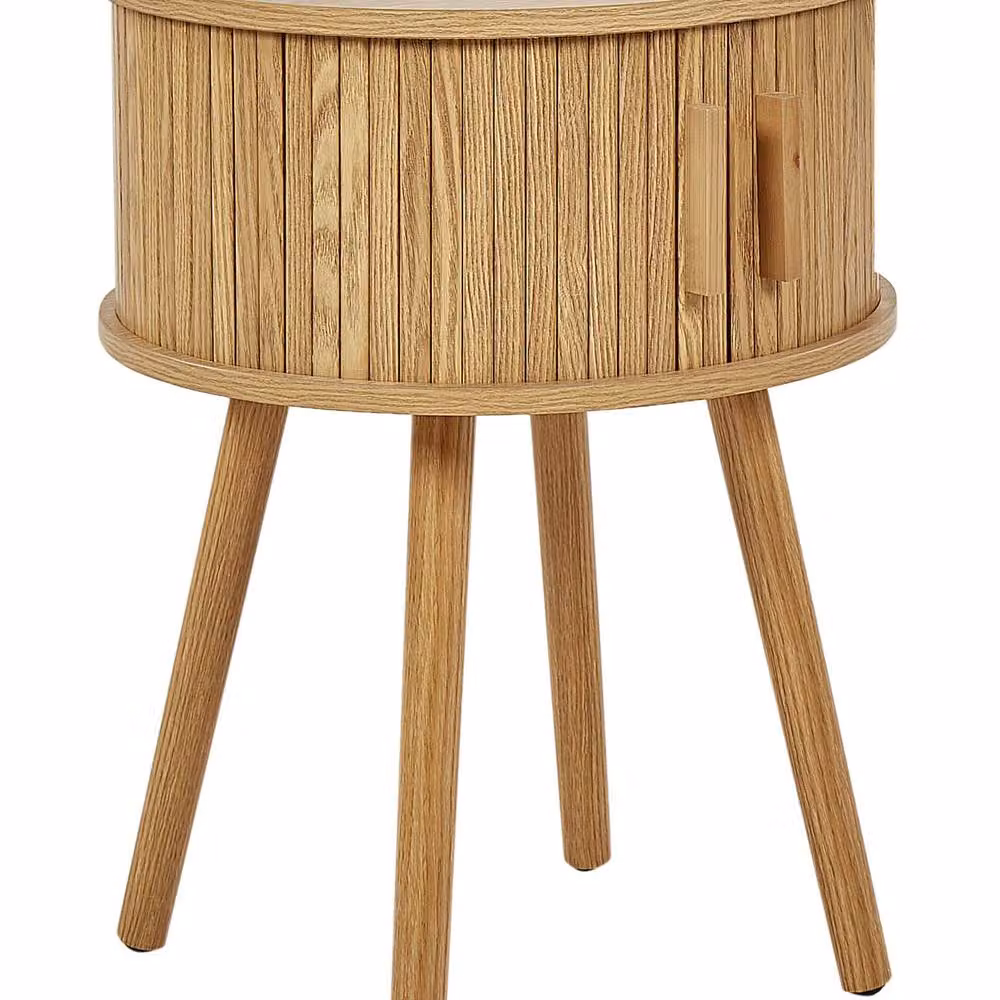 Wyld and Coco Nightstand in Light Brown with Sliding Doors and Pine Legs – 2