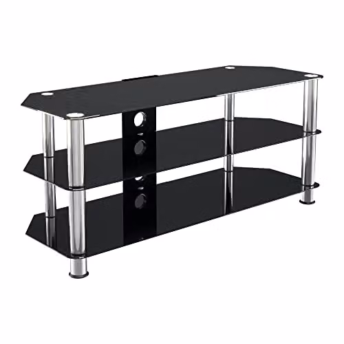 AVF Black and Silver Glossy Glass TV Stand with Metal Frame, Width: 114 cm – 1