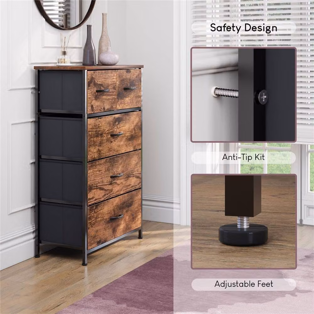 NESTLUNE Modern 5 Drawer Fabric Chest of Drawers in Brown, W: 100 cm, D: 15 cm – 4