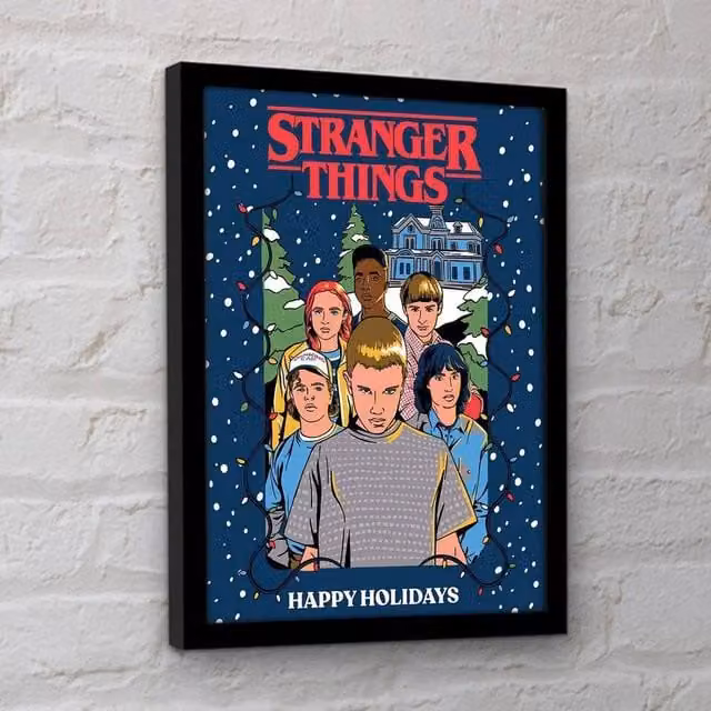 Stranger Things Happy Holidays Christmas Paper Poster in Blue – 1