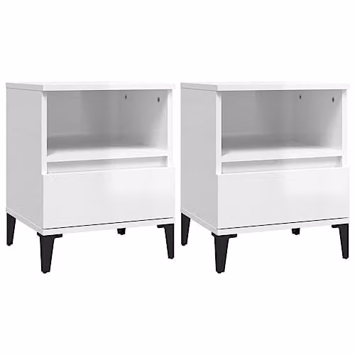 vidaXL Set of 2 High Gloss White Bedside Cabinets, W/D/H: 40 x 35 x 50 cm