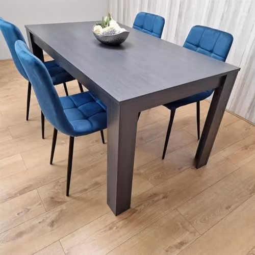 KOSY KOALA Modern 4 Seater Dining Set with Dark Grey Rectangular Table and 4 Blue Velvet Chairs, W/D/H: 140 x 80 x 75 cm – 1