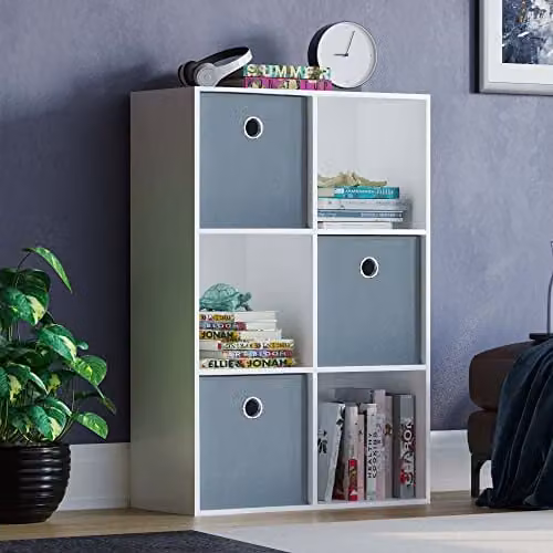 Vida Designs Durham 6 Cube Storage Organiser with 3 Grey Baskets, White
