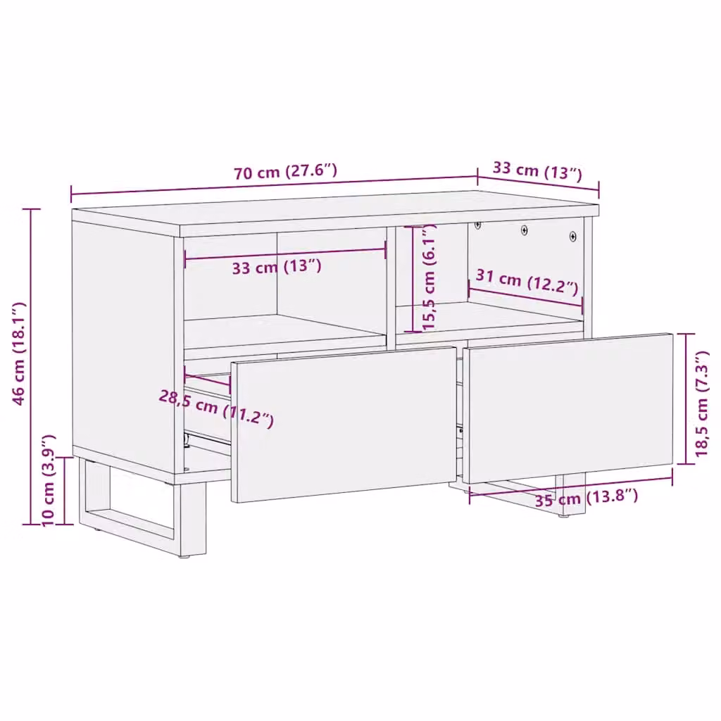 Berkfield Home Black Mango Wood TV Cabinet W/D/H: 70 x 33 x 46 cm – 6