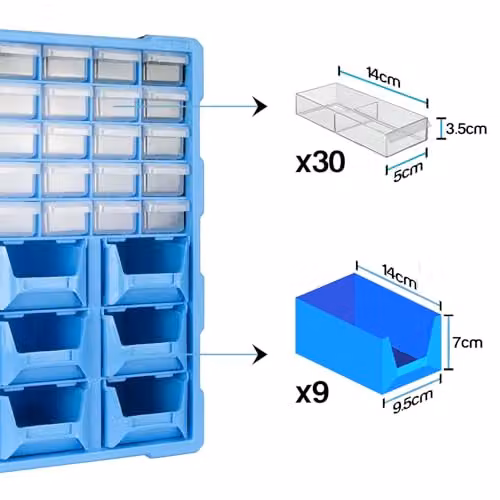 TekBox DIY Storage Organiser Unit with 60 Drawers in Blue – 2