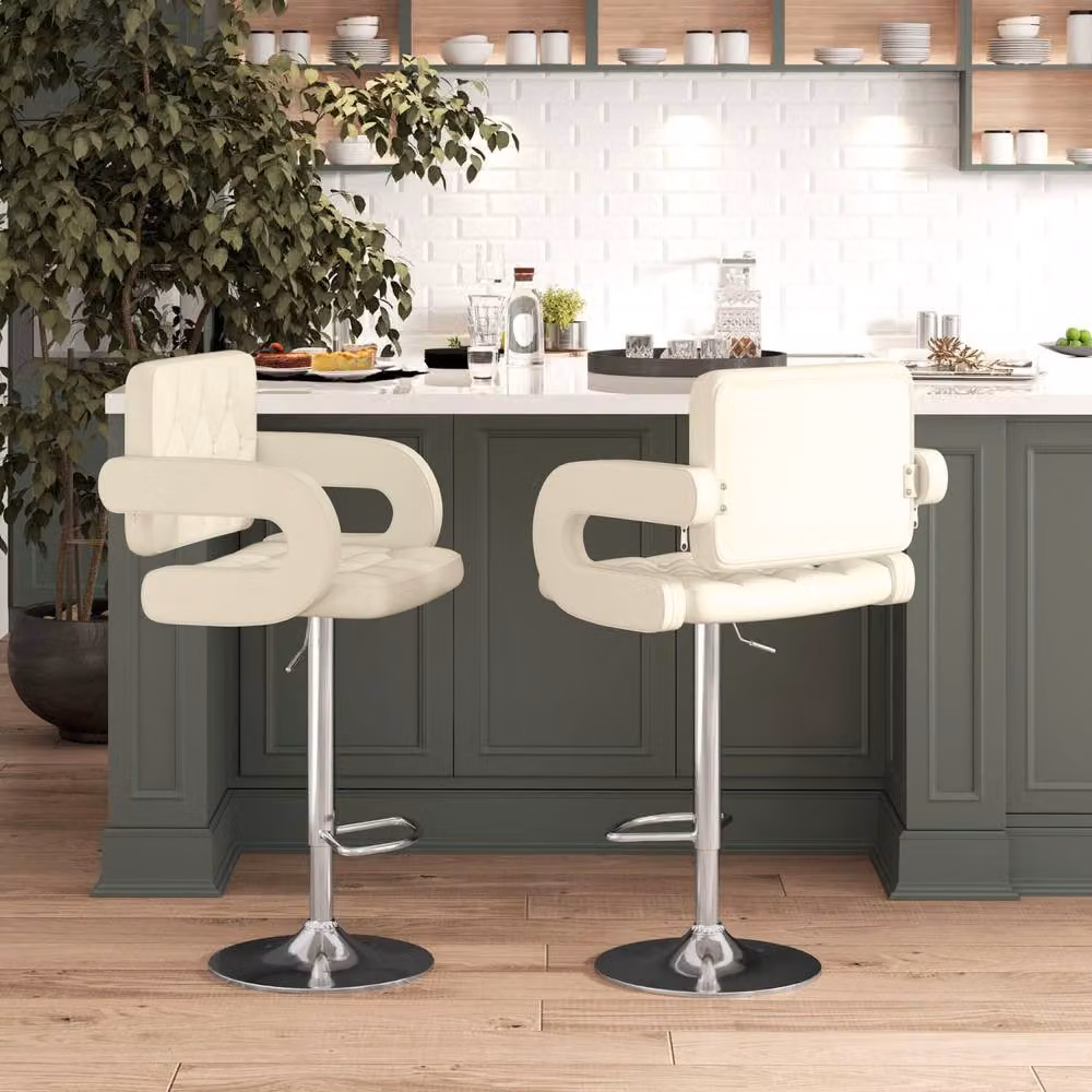 Wyld Haus Set of 2 White Faux Leather Adjustable Swivel Bar Stools with Armrests – 3