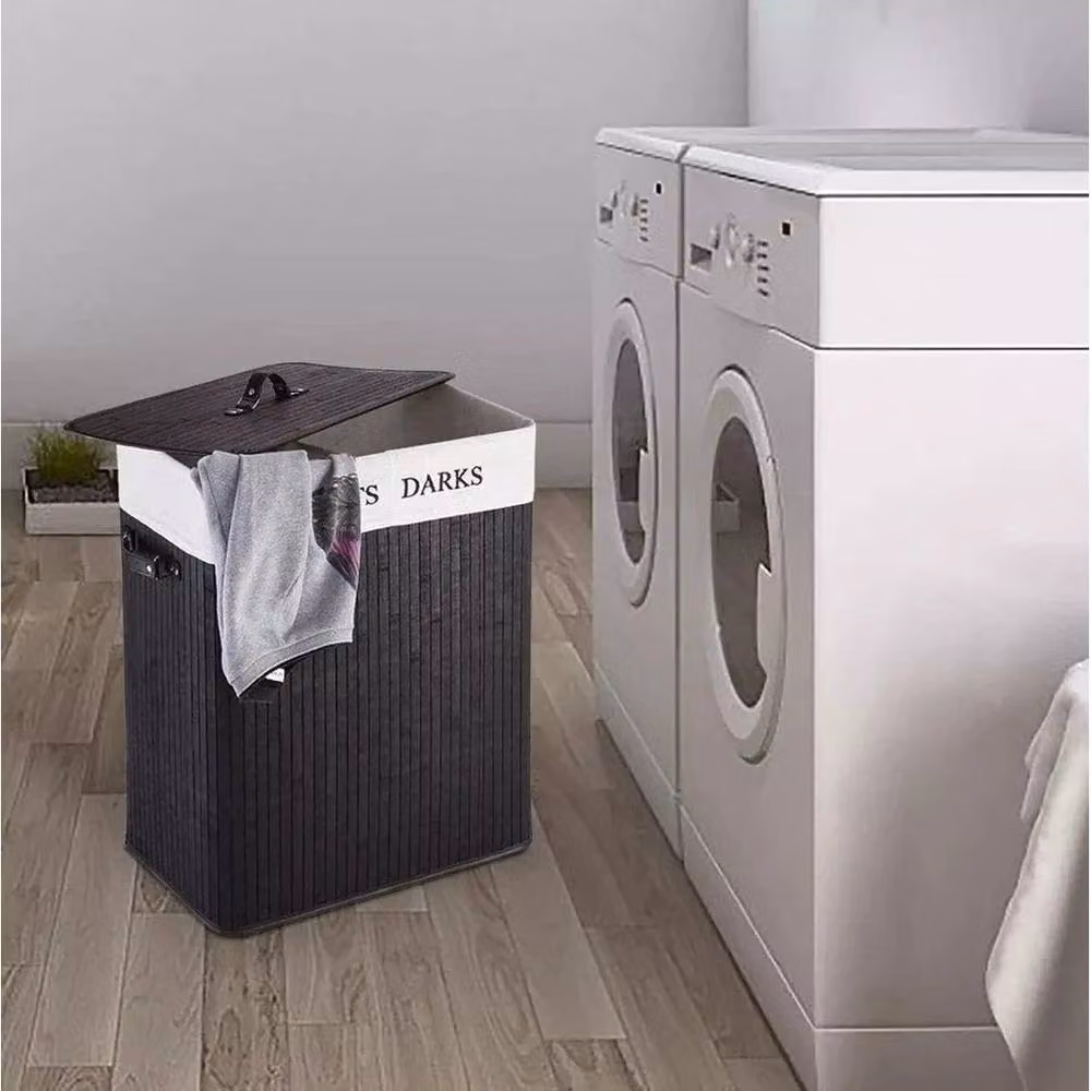 SPETLEK Black Large Bamboo Laundry Hamper Basket with Lid, W: 60 cm, H: 100 cm – 6