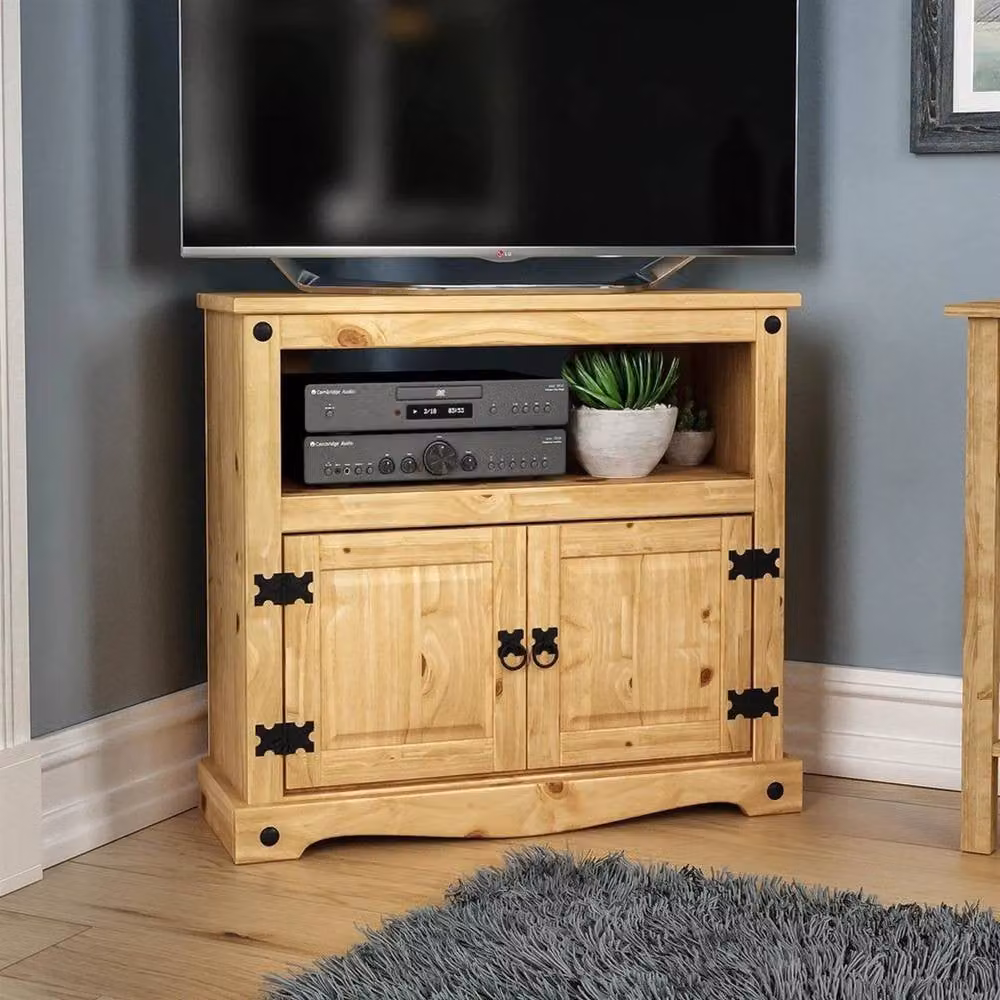 KORVIXA Corner TV Unit in Brown Mexican Solid Waxed Pine – 1