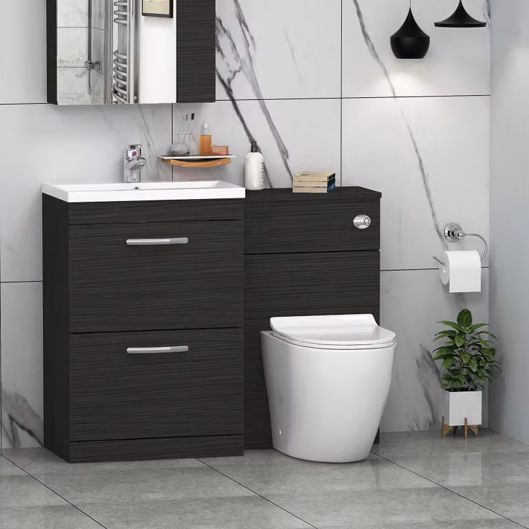 Royal Bathrooms Turin Black Matt 2-Drawer Vanity Unit and Slim Elva Toilet Bathroom Furniture Pack