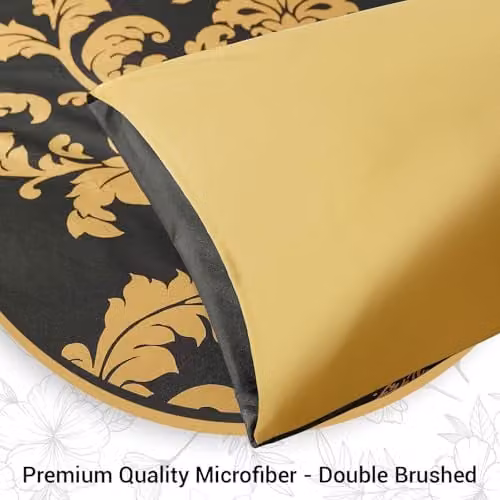 Lazzaro Home King Size Reversible Microfibre Duvet Cover Set in Black and Gold with Damask Floral Design, Duvet Cover 180 x 200 cm and Pillowcases 50 x 75 cm – 4