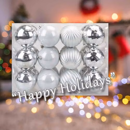 VFM e-Store Silver Round Christmas Bauble Hanging Tree Ornaments, Pack of 24, Diameter: 8 cm – 5