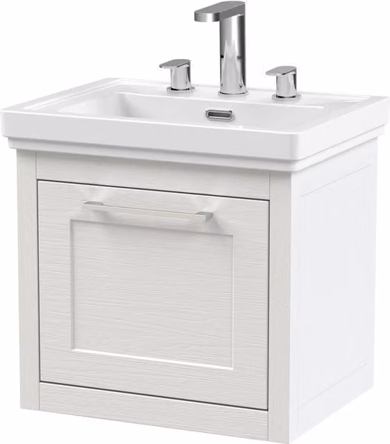 Balterley Wall Hung 1 Drawer Vanity Unit and 3TH Fireclay Basin, White, W: 50 cm – 1
