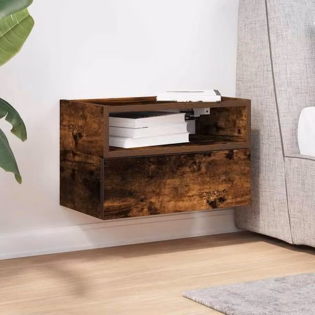 Berkfield Home Wall-mounted Bedside Cabinet in Smoked Oak Brown, W/D/H: 45 x 26 x 28.5 cm – 1