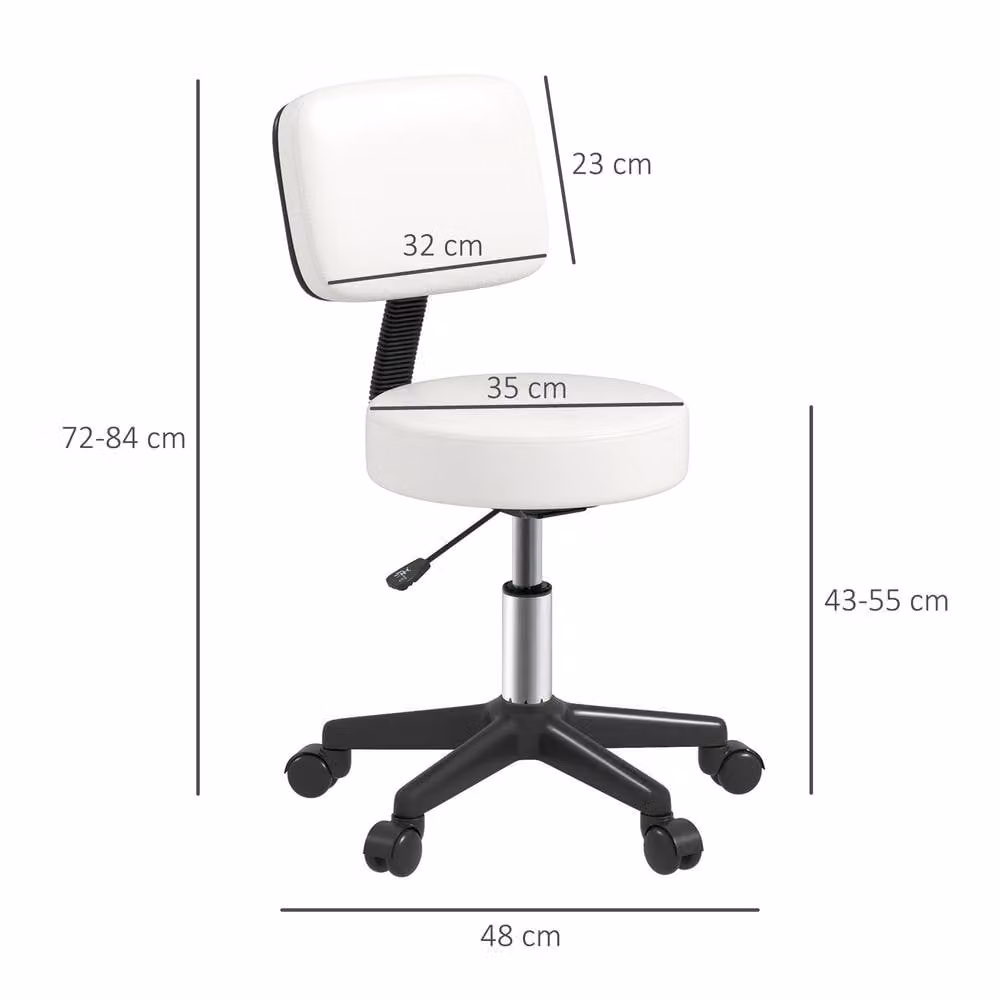STILVORA Adjustable Height Salon Stool with Backrest in White – 4