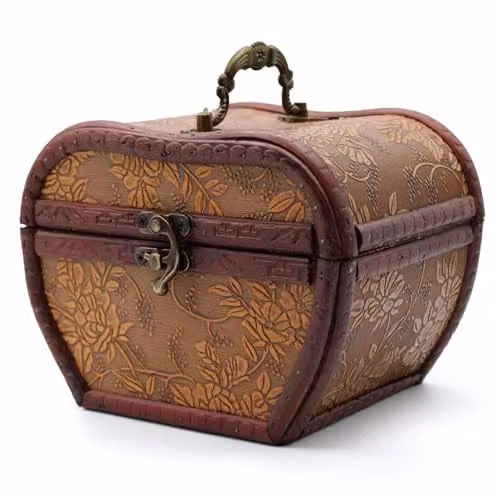 Ancient Wisdom Solid Wood and Metal Jewellery Box with Handles in Brown and Red – 1