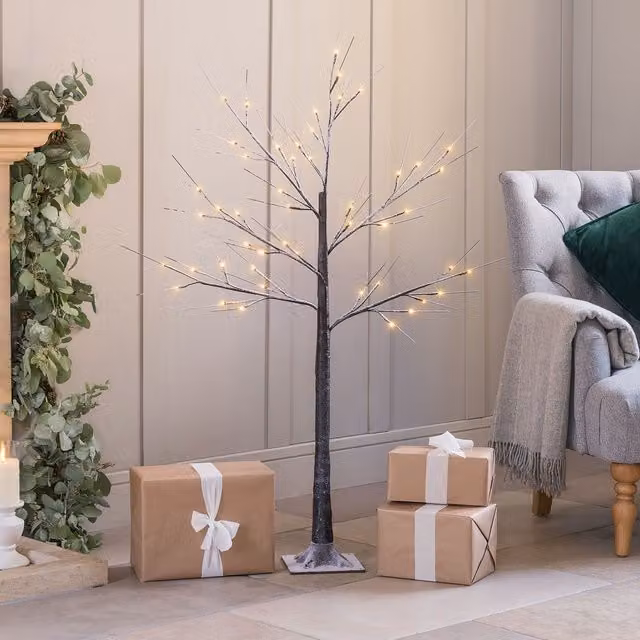 Christow Snowy Twig Birch LED Christmas Tree Decoration, Brown, Height: 182.88 cm – 1