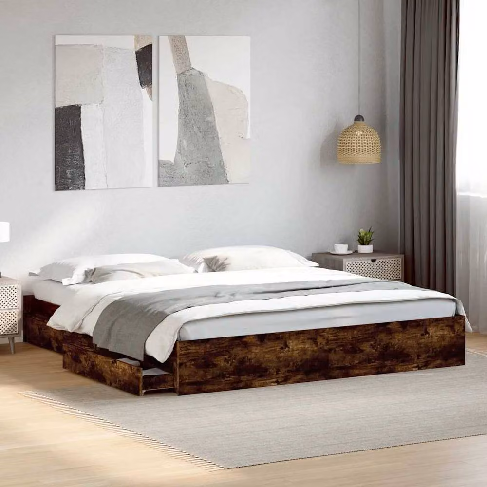 Berkfield Home Modern Super King Bed Frame with Drawers in Smoked Oak Brown, W/D/H: 180 x 203 x 183 cm – 2