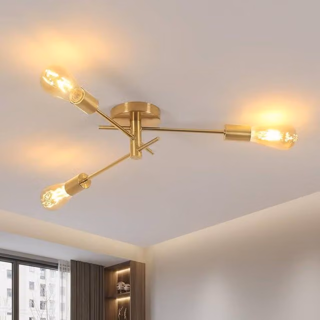Goeco E27 Vintage Industrial Metal Ceiling Light in Gold/Brass with 180 Degree Rotation