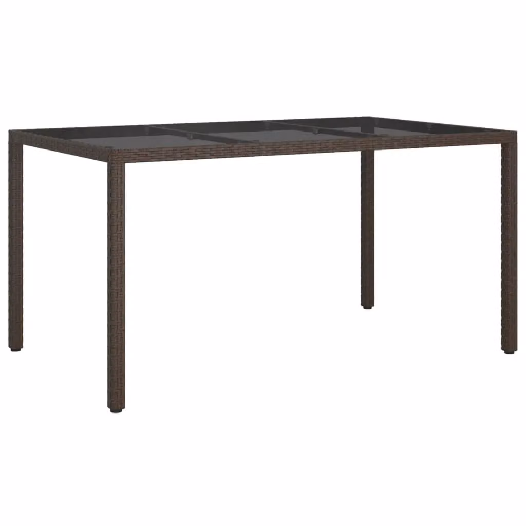 Berkfield Home Brown Poly Rattan Garden Table with Tempered Glass W/D/H: 150 x 90 x 75 cm – 1