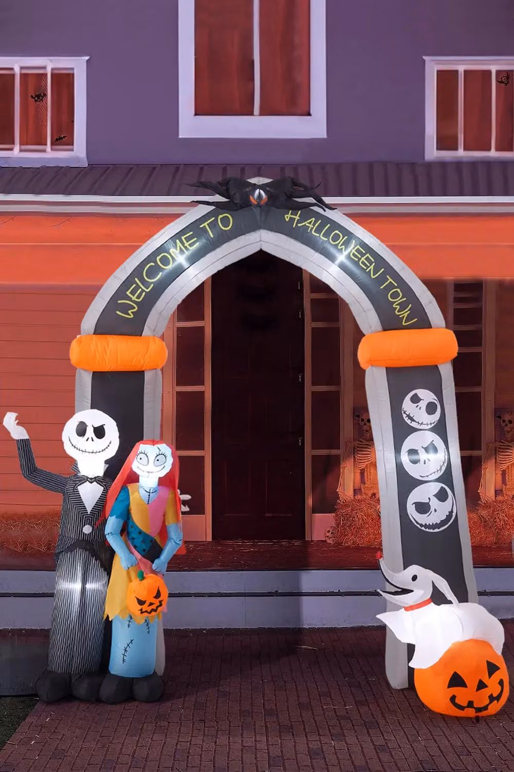 H&O Direct Jack Skellington and Sally Halloween Inflatable Welcoming Archway with Built-in LED Lights, 10ft, Multicolour – 2