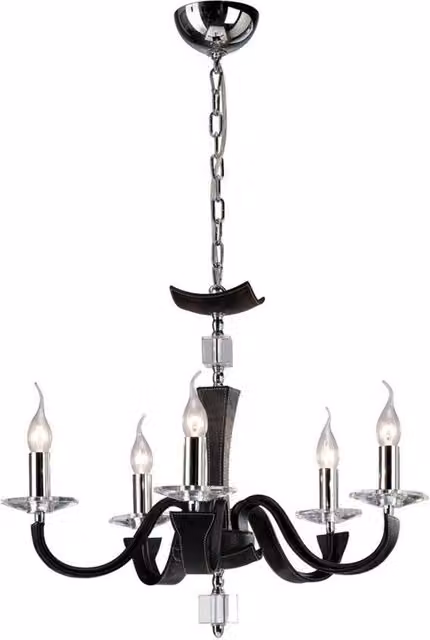 Nardini Ceiling Pendant Chandelier in Polished Chrome with Black Faux Leather and Crystal, Diameter: 60 cm
