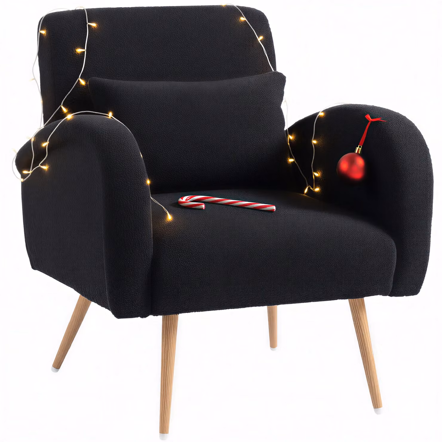 HOMCOM Teddy Fleece Upholstered Accent Armchair with Metal Legs in Black – 2