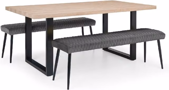 Julian Bowen Berwick Rectangular Dining Table and 2 Luxe Low Benches Set in Grey and Oak