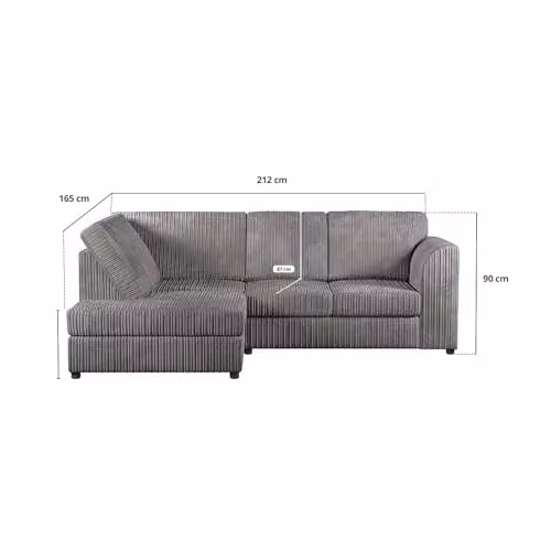 SOFASELECTION UK 4 Seater Left Hand Facing Corner Sofa in Grey Jumbo Cord High Back L-Shape Design – 3