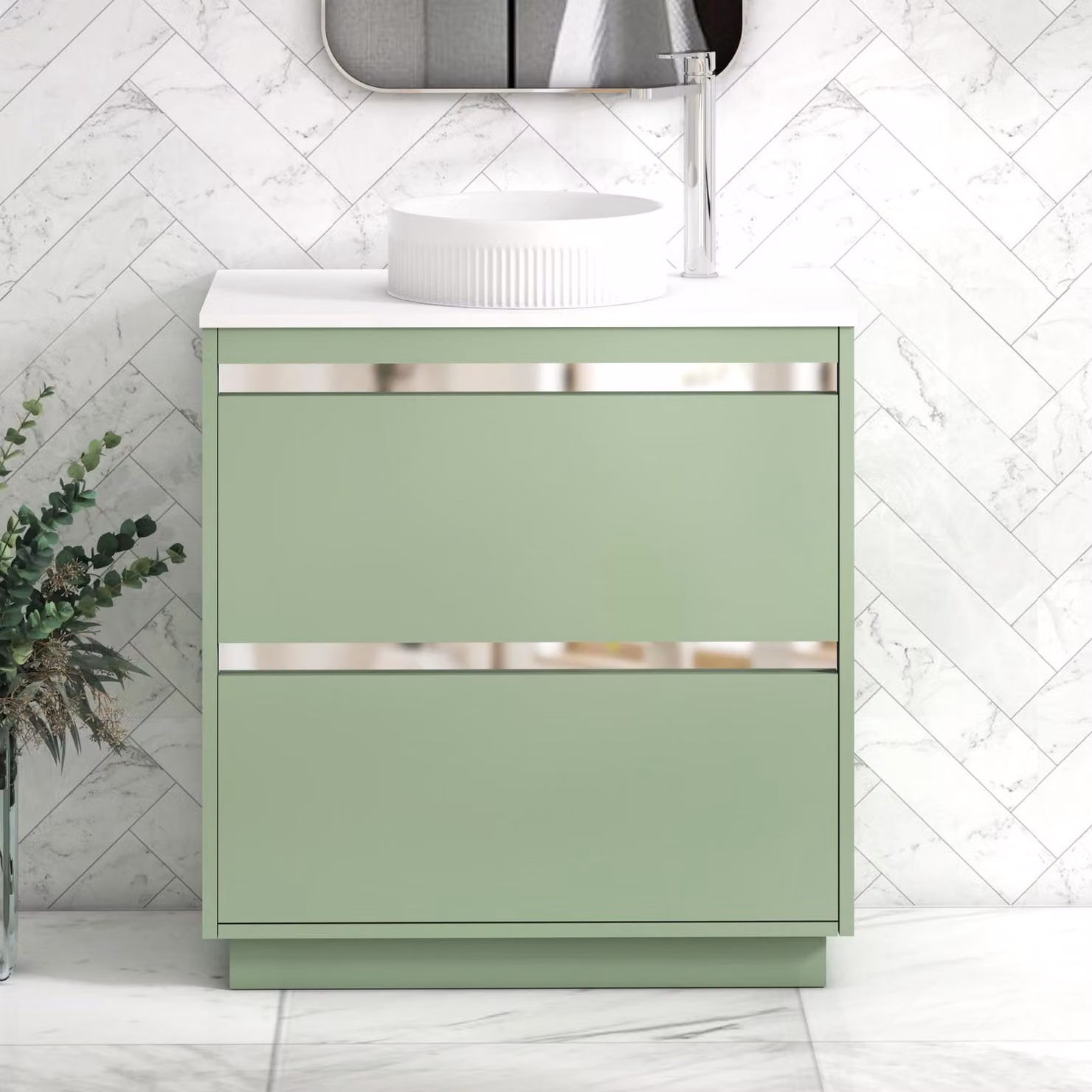 Royal Bathrooms Orion 800mm Mint Sage and White Floor Standing Vanity Unit with 2 Drawers and Round Basin