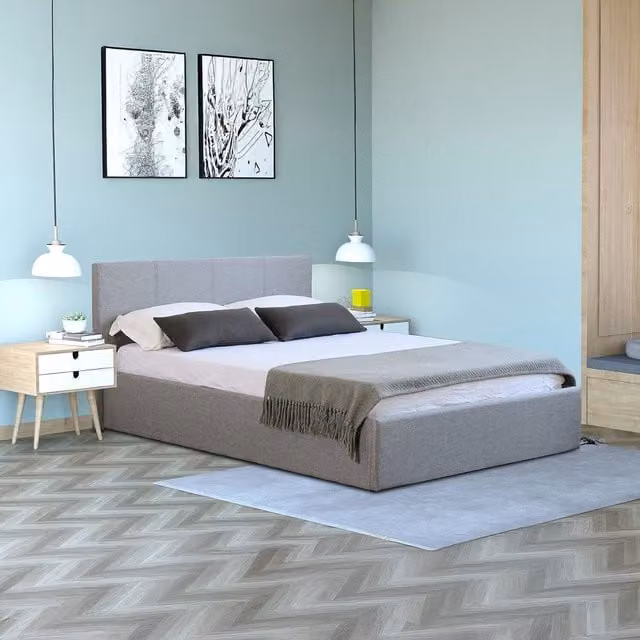 Home Treats Modern Upholstered Hybrid Ottoman Storage Bed in Grey, W/D/H: 180 x 200 cm