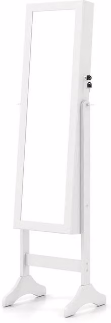 Costway Freestanding Jewelry Armoire Cabinet with Full Length Mirror and Lock in White – 1