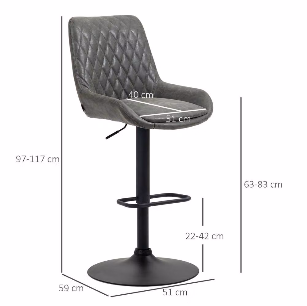 STILVORA Set of 2 Retro Swivel Bar Stools in Dark Grey PU Leather and Metal – 2