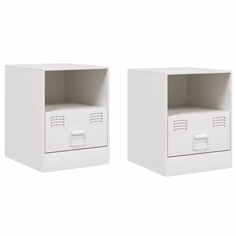 Berkfield Home Set of 2 White Metal Bedside Cabinets, W/D/H: 34.5 x 39 x 44 cm