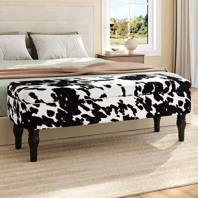 Livingandhome Modern Velvet Upholstered Storage Bench Seat in White and Black