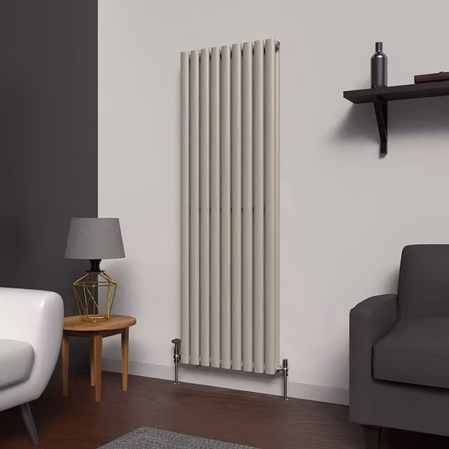 Lux Heat Oval Coloured Vertical Radiator in Dune Grey, H: 160 cm, W: 54 cm