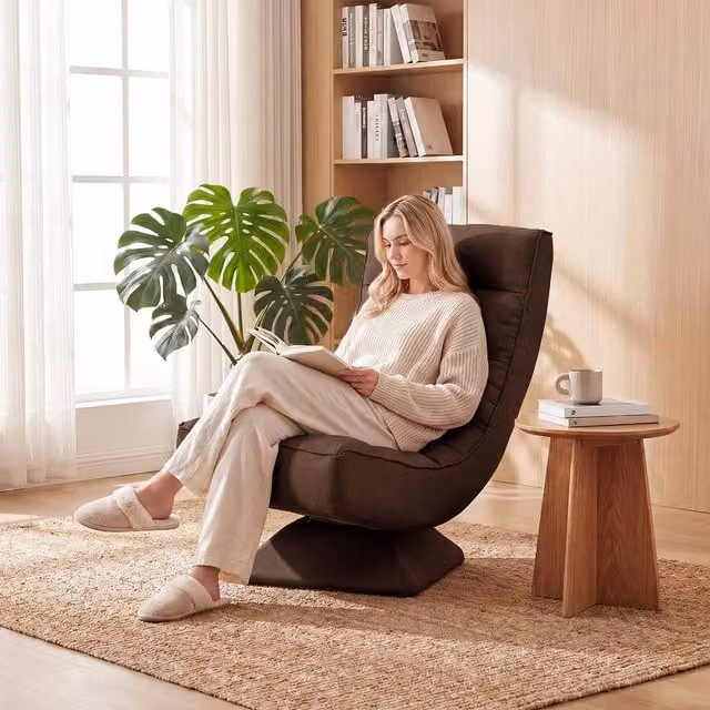 EONLION Brown Padded Polyester Floor Lounge Chair for Adults