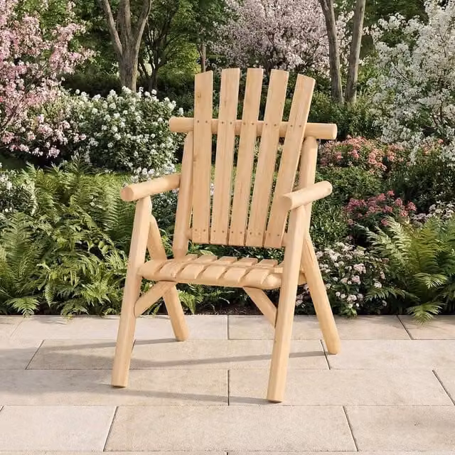 Kelvenix Natural Solid Wood Outdoor Armchair for Garden and Deck – 1
