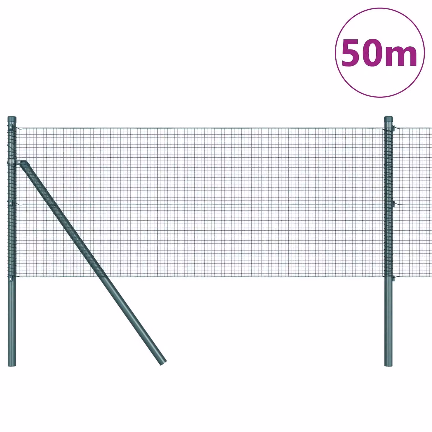 Berkfield Home Green Steel Welded Wire Fence with 13 Round Posts, W: 0.5 m, L: 50 m – 3
