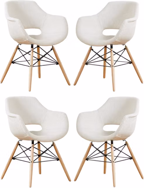 Life Interiors Set of 4 Olivia Mid-Century Fabric and Velvet Upholstered Dining Chairs in White and Black