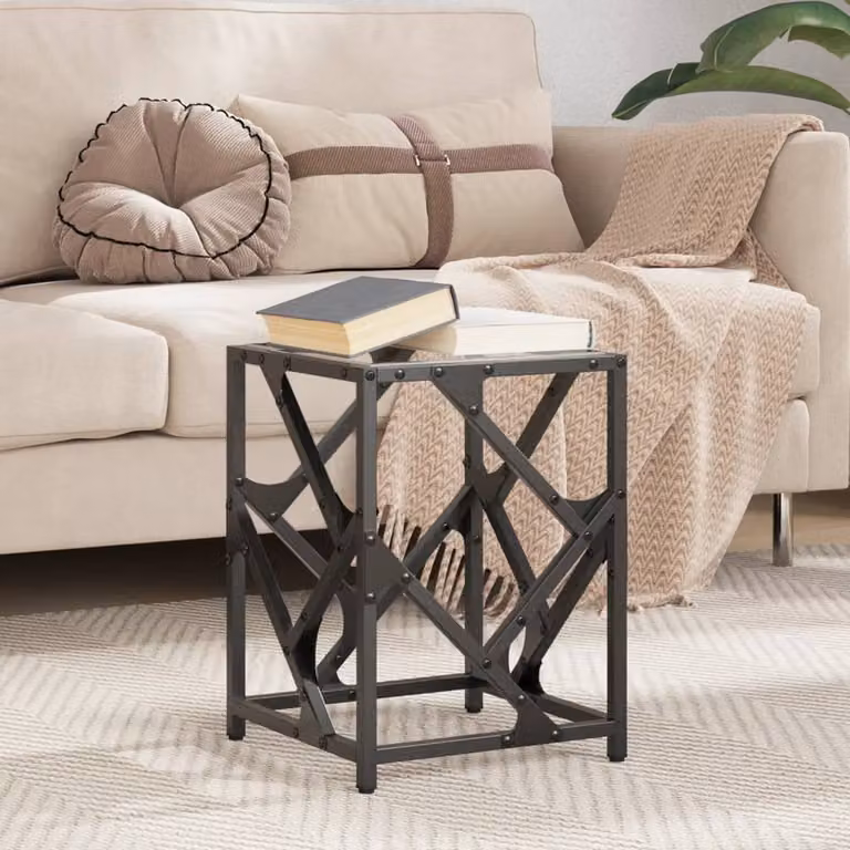 Berkfield Home Modern Square Coffee Table with Transparent Glass Top and Black Steel Frame, W/D/H: 30 x 30 x 41 cm