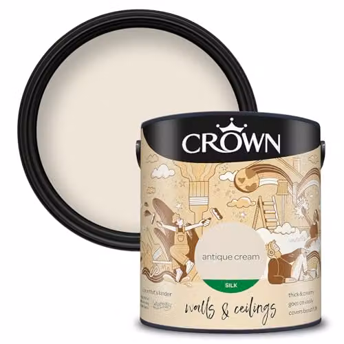 Crown Walls & Ceilings Silk Emulsion Paint, Cream/Beige, 2.5L – 1