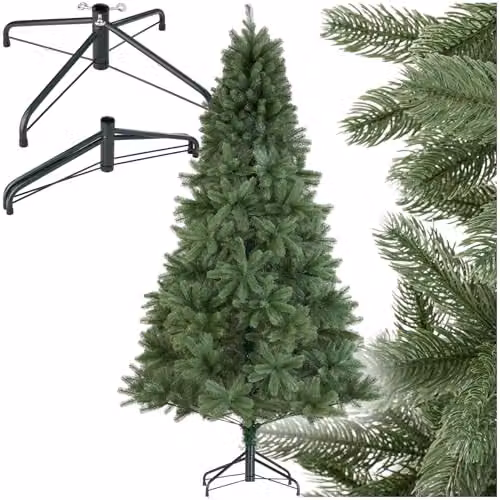 tectake Artificial Christmas Tree in Green with Lifelike Pine Needles and Foldable Steel Stand, Height: 210 cm